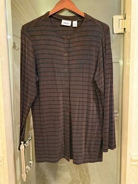 Chico's Brown and Black Striped Button-Front Cardigan